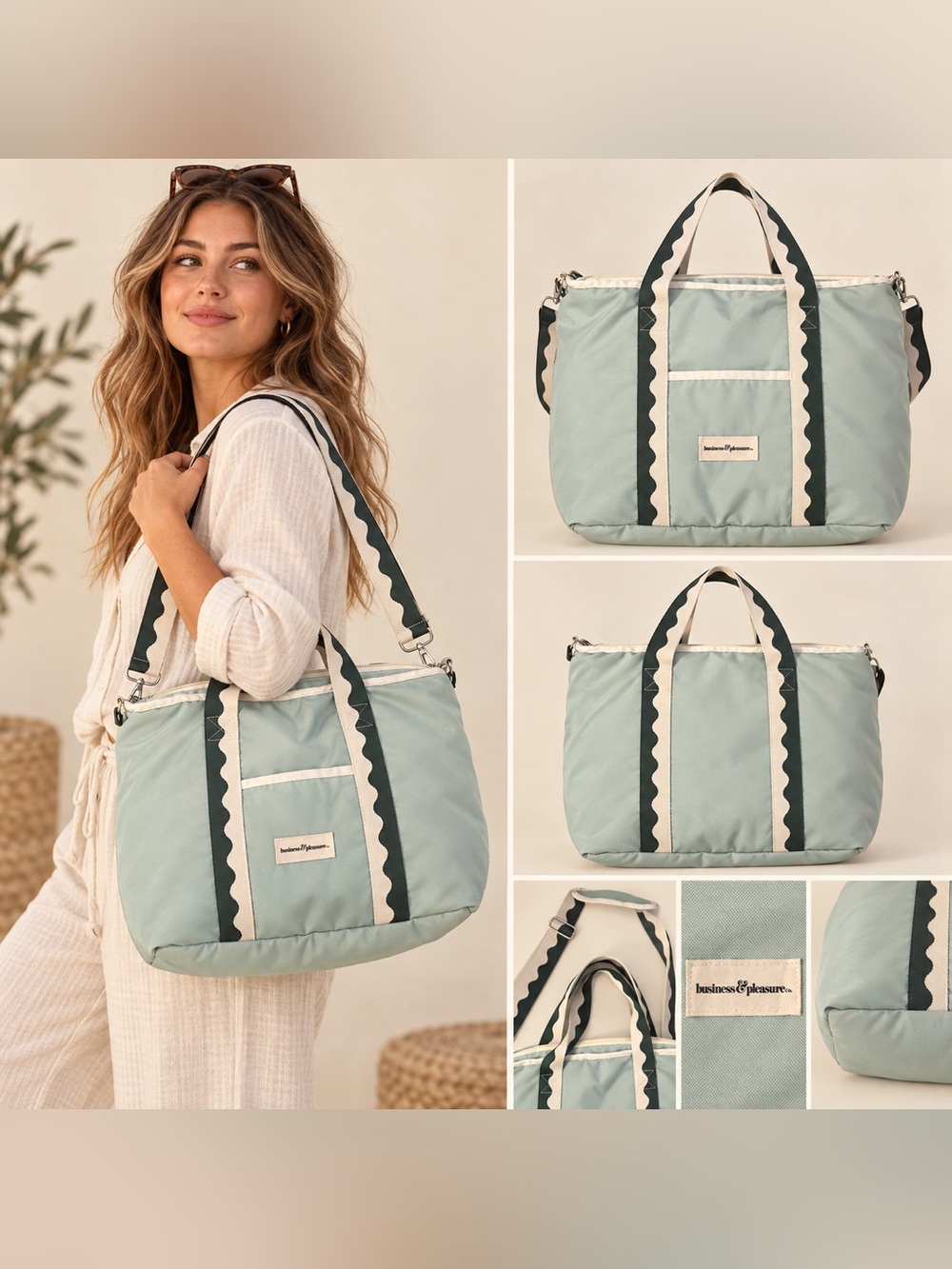Business & Pleasure Co. Scalloped-Trim Tote Bag in Mint Insulated Cooler Tote
